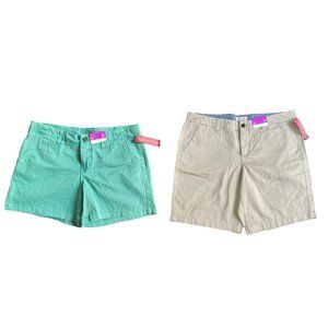 Lot of 2 Merona Women's Shorts Teal and Beige Size 12 and 14 NWT